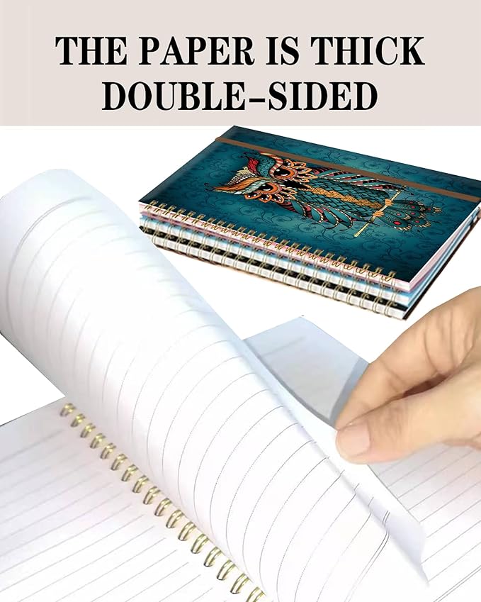 Spiral Journal Notebook, A5 Cute Notebooks for Women Men, College Ruled Hardcover Notebook for Work & Note Taking, 60 Pages Double-Wire Journals for Writing, Cool Boho Owl
