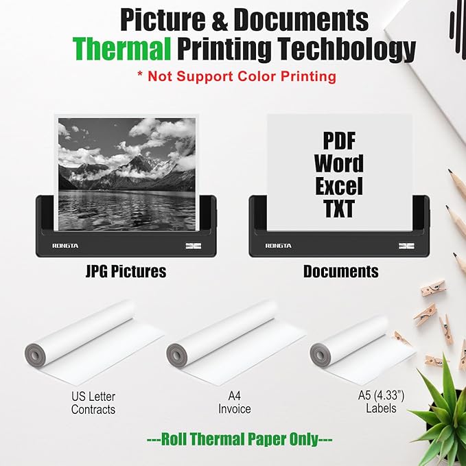 Portable Printer Wireless, Bluetooth WiFi Printers for Home Use, Small Inkless Thermal Printer for Travel, Supports 8.5" x 11" US Letter&A4 Size, Compatible with Android iOS Phone Laptop (Dark Grey)