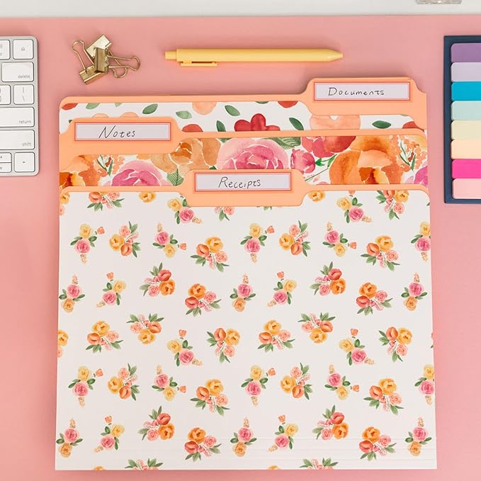 Steel Mill & Co Cute File Folders, Set of 9, Document Organizer for Filing Cabinet, Decorative Letter Size Files, Full Posey/Scattered Posey/Bold Floral