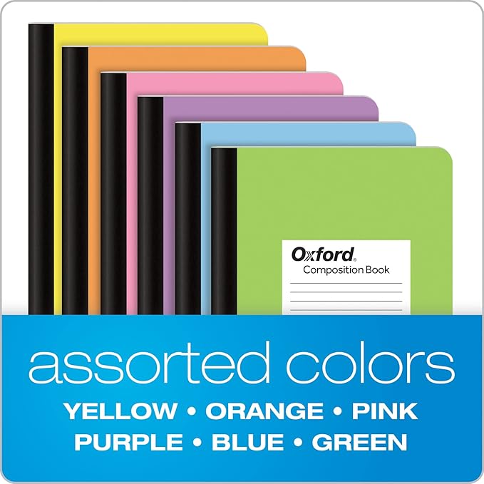 Oxford Composition Notebooks, 24 Pack, Wide Ruled Paper, 9-3/4 x 7-1/2 Inches, 100 Sheets, Assorted Pastel Covers (63759)