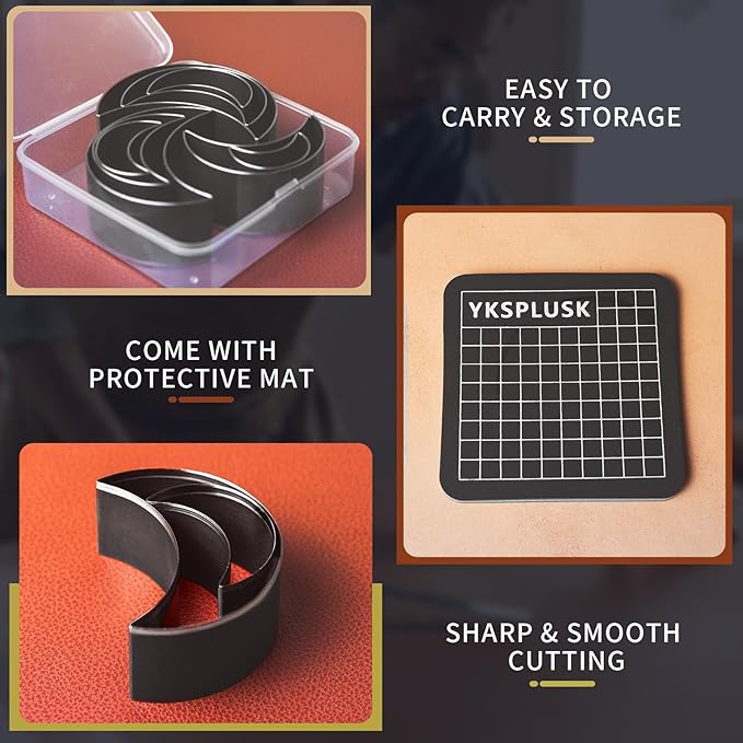 Leather Hole Cutter Tools Set, 8 Pieces Moon Shape Punch Tools 20 25 30 35 40 45 50 55mm, High Carbon Steel Leather Cutting Dies - Leather Hole Punch Tool Kit for DIY Crafts