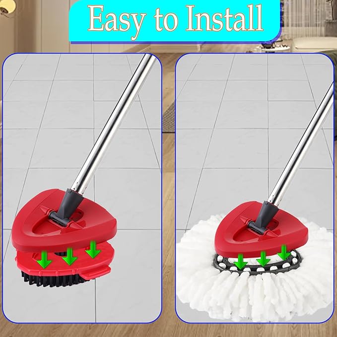 EasyWring Spin Mop Replacement Head Spin Mop Refills Compatible with O Cedar EasyWring 1-Tank Spin Mop Handle, 3 Microfiber Mop Refills, 1 Triangle Head Cover, 1 Scrubber Head and Handle for Ocedar