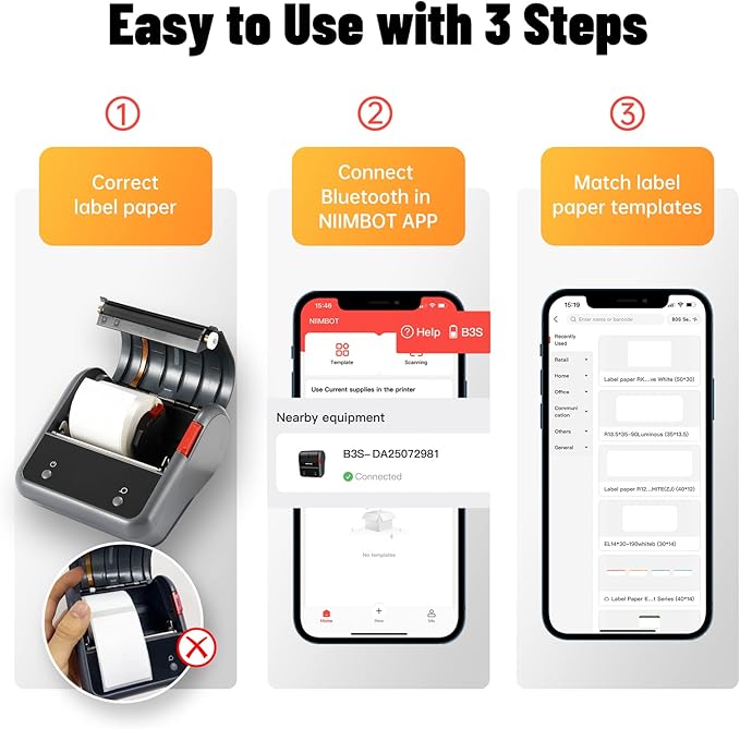 NIIMBOT Label Maker Machine, B3S Thermal Label Maker, Upgrade 3Inch Thermal Label Printer, Portable Label Maker with 1Pack 70x40mm Label, Bluetooth Label Makers for Clothing, Barcode & Small Business
