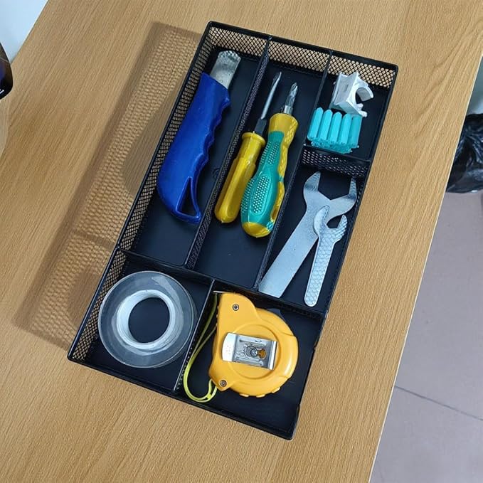 2 Pack Desk Drawer Organizer, Small Metal Mesh Desk Organizer Tray, Pen Pencil Drawer Organizer for Office Supplies, Desktop, Makeup, Vanity