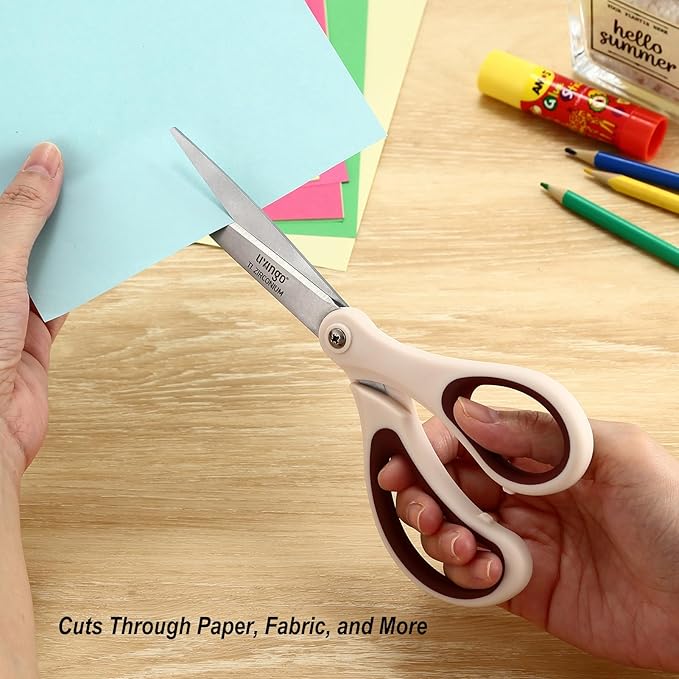 LIVINGO 3 Pack 8" Sharp Scissors All Purpose - Titanium Coated Stainless Steel Blades for Office, School & Home Crafting Cutting Fabric, Paper - Sky Blue & Dusty Pink & Beige