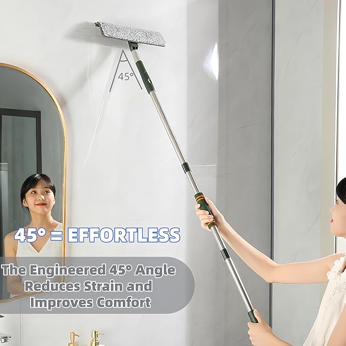 4 in 1 Window Squeegee Cleaner Set,Window Cleaning Tool with 81" Adjustable Extendable Pole,Professional Long-Handled Window Washing Kit for Home,Outdoor Windows, Glass, Floor