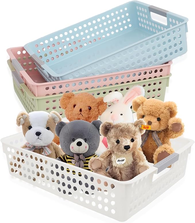 4A Paper Tray Organizer,4 Pack Paper Tray Durable Desk Storage Bins,Stackable School Supply Holder, Student Paper, Office Organizer & Teacher's Document Sorter (13.58"L x 10.23"W x 3.34"H) (Mixed 3)