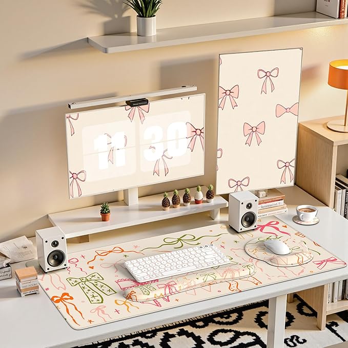 iCasso Desk Pad Mat, Large Mouse Pad and Keyboard Wrist Rest Set, Desk Protector Mat,4in1 Ergonomic Carpal Tunnel Keyboard Pad with Wrist Support for Desktop Home Office Computer (Colorful Ribbon)