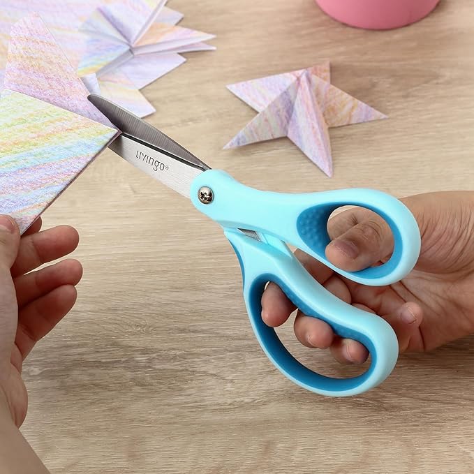 LIVINGO Kids Scissors for Ages 8-11 - 3 Pack 6” Pointed Tip Stainless Steel School Scissors for Children Teacher Classroom Crafting