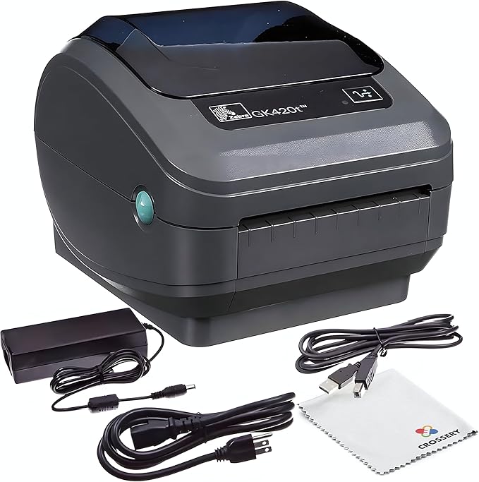 Zebra GK420T Direct Thermal Label Printer Bundle - Includes 1x Refurbished Zebra Label Printer GK 420T, 1x USB-B Cable and Cleaning Cloth - Monochrome Desktop Printer, Ethernet Connectivity (Renewed)