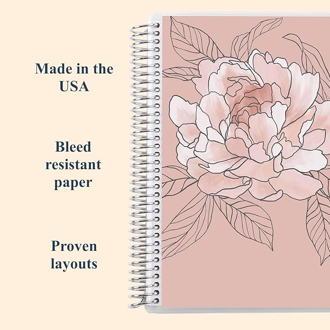 Erin Condren Journal For Women 7" X 9" Spiral Bound College Ruled Notebook - Flora Peony, 160 Lined Page Note Taking & Writing Notebook, 80 Lb, Thick Paper, Stickers Included