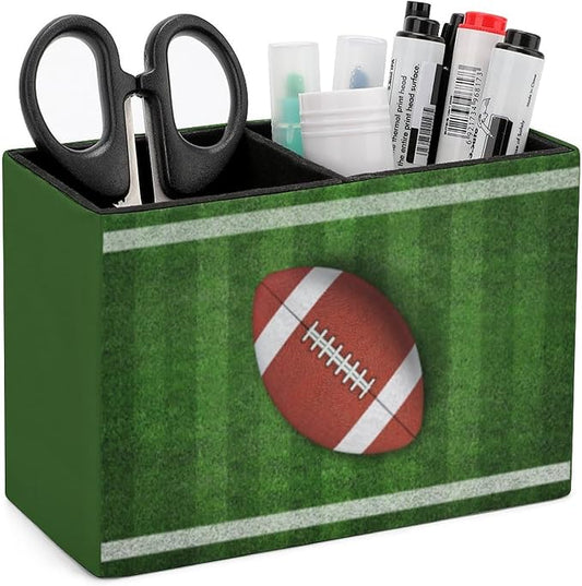 Pen Holder, Pencil Holder for Desk Organizer, American Football Game PU Leather Pencil Cups Desktop Stationery Storage Makeup Brush Holder Pen Organizer for Office Home