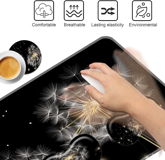 Keyboard Mouse Pad Set,Large Mouse Pad+Keyboard Wrist Rest+Wrist Support+Coaster,31.5x11.8in Extended Desk Mat for Computer Laptop Office Home-Dandelion