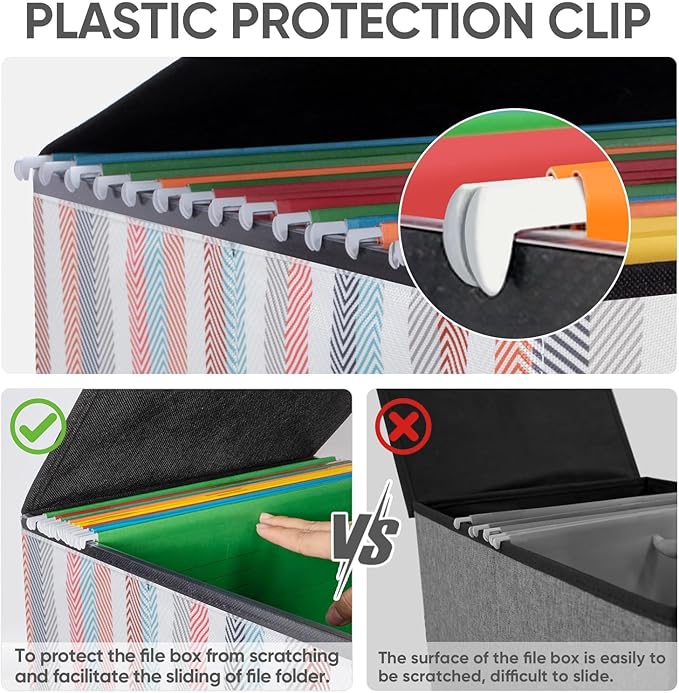 BALEINE File Organizer Box with Lid, Collapsible File Folder Organizer with Plastic Slide, Hanging File Folder Box for Office Document Storage (1 Pack, Color Stripe)