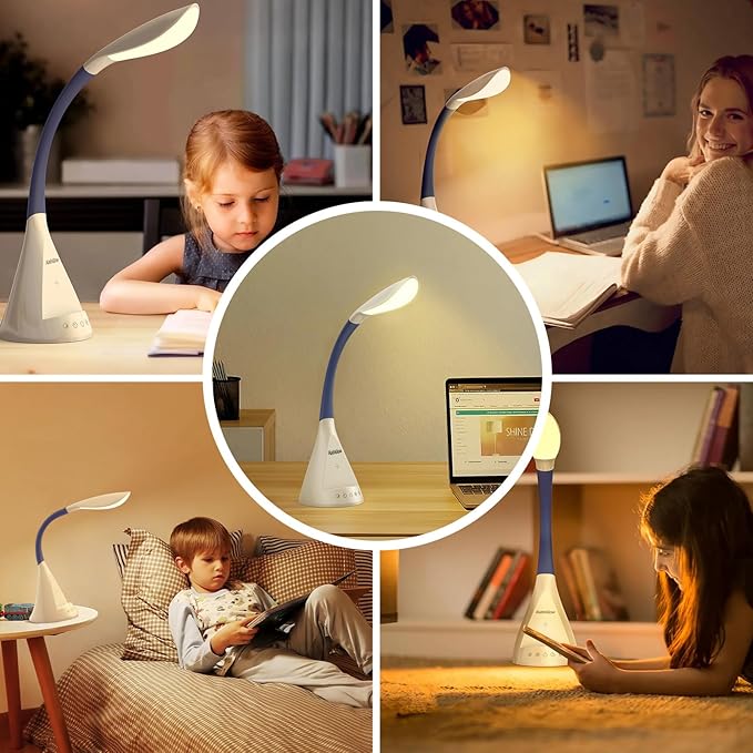 LED Desk Lamp with USB Charging Port, Dimmable Reading Light Touch Control and Eye Protection, Adjustable Brightness Table Lamp for Home Office Bedroom (White)
