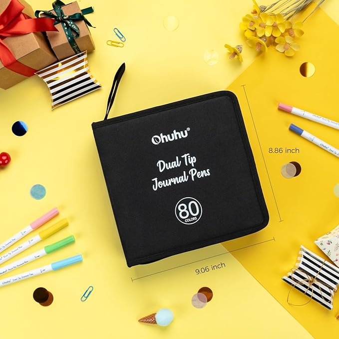Ohuhu Markers for Adults Coloring Books 80 Colors Coloring Markers Pens for Journaling Water-Based Dual Tips Extra Fine & Brush Art Markers for Calligraphy Lettering Card-making