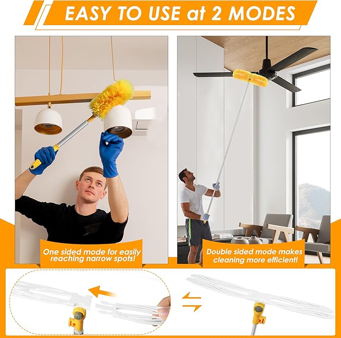 NEWE Dusters for Cleaning with 20 Refills for Flash, Extendable Handle Heavy Duty Dust Magnet for Swiffer with Microfibers, 360 Degree Multi-Surface Dusting Kit for Blinds Furniture (Yellow)