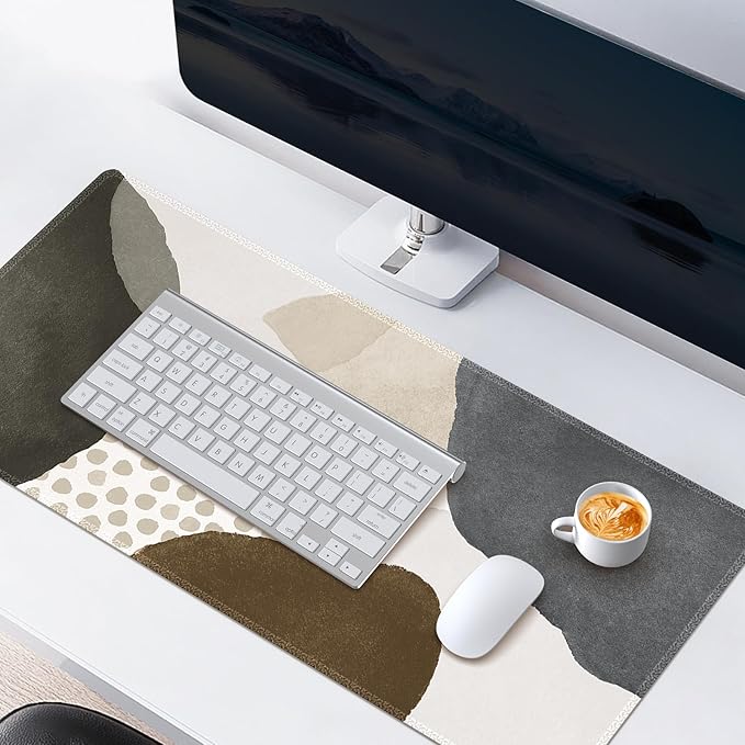 HAOCOO Desk Mat, Computer Desk Pad, Large Mouse Pad for Desk, XXL Gaming Mousepad for Desktop with Non-Slip Base, Waterproof Laptop Keyboard Mat for Home Office, Gray Boho