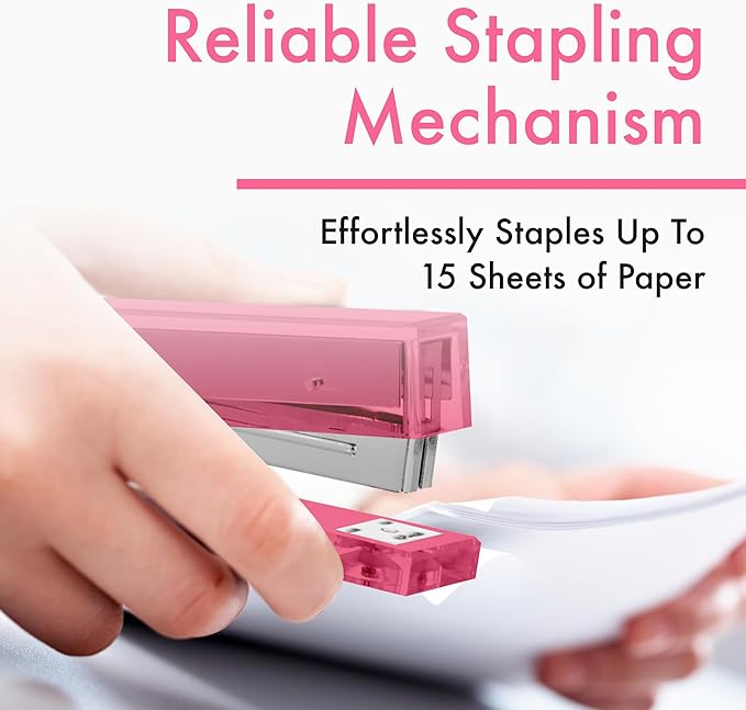 OfficeGoods Acrylic Stapler – Aesthetic & Durable Pink Desk Staple for Modern Office – Stylish & Compact Office Supplies for Women & Men