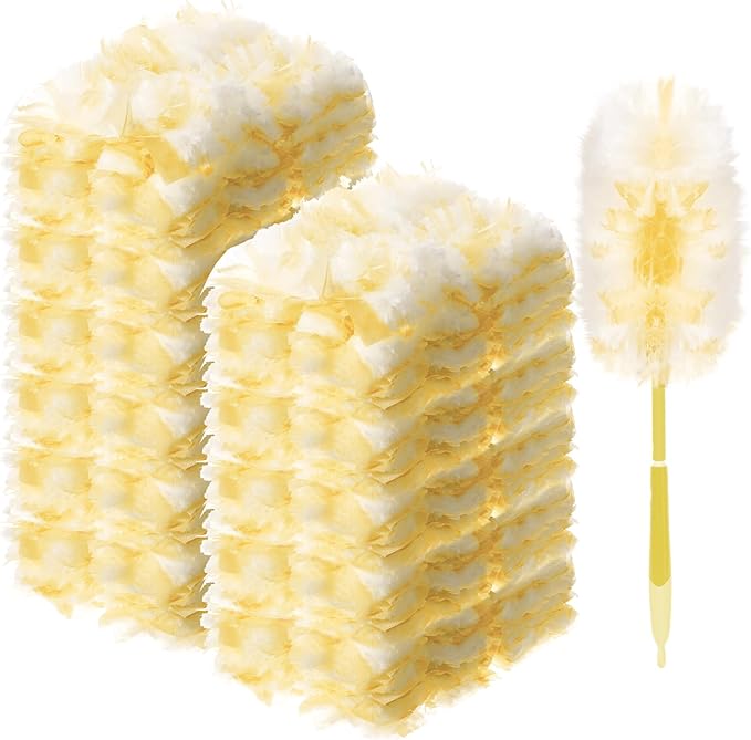 Vesici 400 Pcs Duster Refills Compatible with Swiffer Dusters Bulk Disposable Replacement Thickened with 1 Handle Heavy Duty for Cleaning, Office (Yellow)