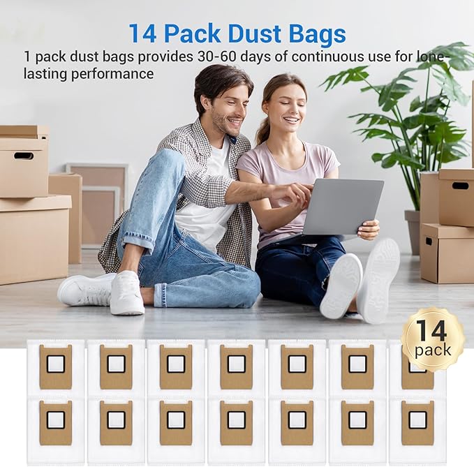 Bluearks 14 Pack Dust Bags,Compatible with Eufy E28 Omni/E25 Omni Robot Vacuum,3L Large Capacity,Heavy-Duty 4-Layer Tear-Resistant Design E28Omni /E25 Omni Vacuum Bags
