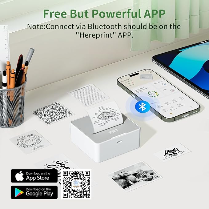 PRT S2 Mini Desktop Label Printer Portable Thermal Printer Sticker Maker Bluetooth Connection Mini Label Maker with 1 Roll of Stickers for Printing Study Notes Small Printer for Home Use