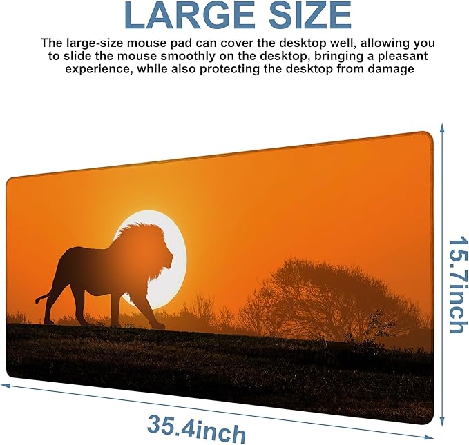 Large Mouse Pad Lion Silhouette Gaming Desk Pad Computer Keyboard Non-Slip Waterproof Mouse Mat with Rubber Base and Stitched Edges Entertainment Office Writing Desk Mat 35.4 x 15.7 Inches