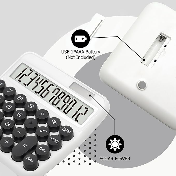 Black White Calculator, Big Button Calculator with Large LCD Display, White Office Desk Accessory for Offices, Schools, Homes and Businesses