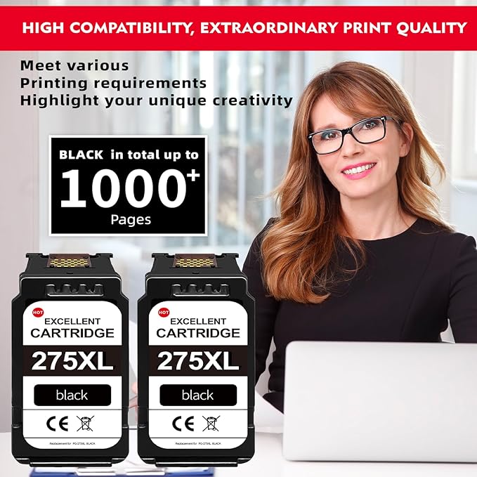 275XL Black Ink Cartridges (2-Pack)- Replacement for PG-275 Ink Cartridges for Canon Printers Compatible for TR4700 TR4720 TS3522 TS3722 TR4722 TS3500 TS3520 TS3720 TR4723 TR3700 TR4722