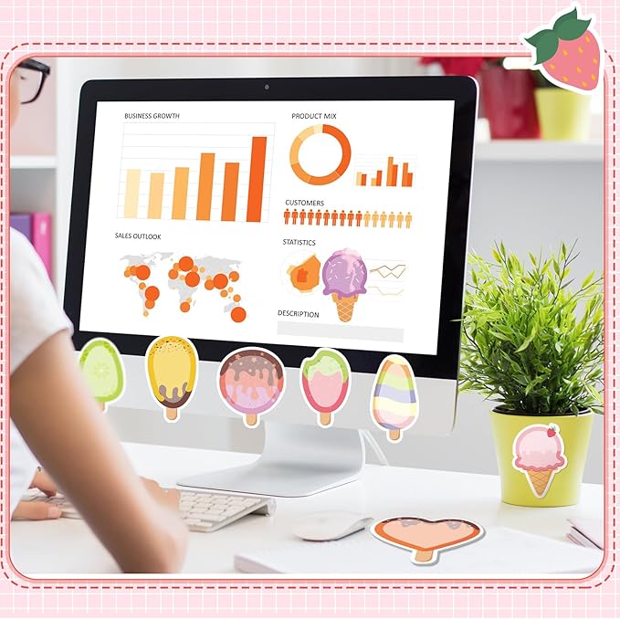 Yinder 24 Pads Cute Sticky Notes Kawaii Fun Animal Sticky Notes Pads Bulk Cartoon Memo Self Adhesive for Veterinary Gift Office School Tab Party Supplies(Ice Cream)