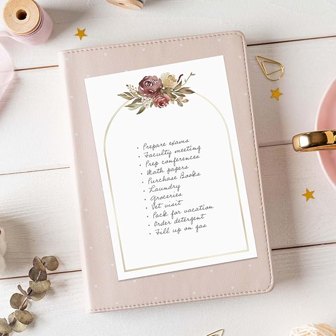 Gold Framed Floral Sticky Note Pads / 4" x 6" Watercolor Botanical Sticky Notes/Set of 5 Pads / 50 Sheets Per Pad/Five Unique Designs/Made in The USA