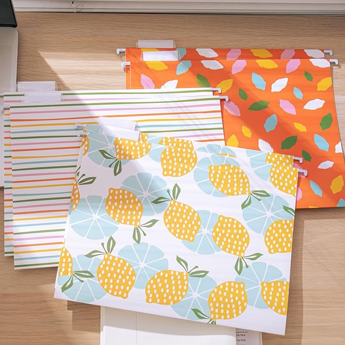 6 Pack Hanging File Folder Letter Size Reinforced Hanging Folders with 1/5-Cut Adjustable Tabs File Folders for Filing Cabinet Organizer for Office Home, Tropical Style