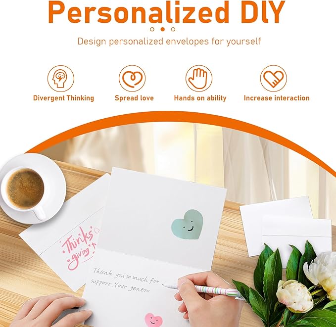 Blank White Note Cards and Envelopes 4 x 6 for Greeting Cards, 20 Packs 300GSM Folded Cardstock and Printable A4 Envelopes Self Seal for Wedding, Festival Blessings, Invitations