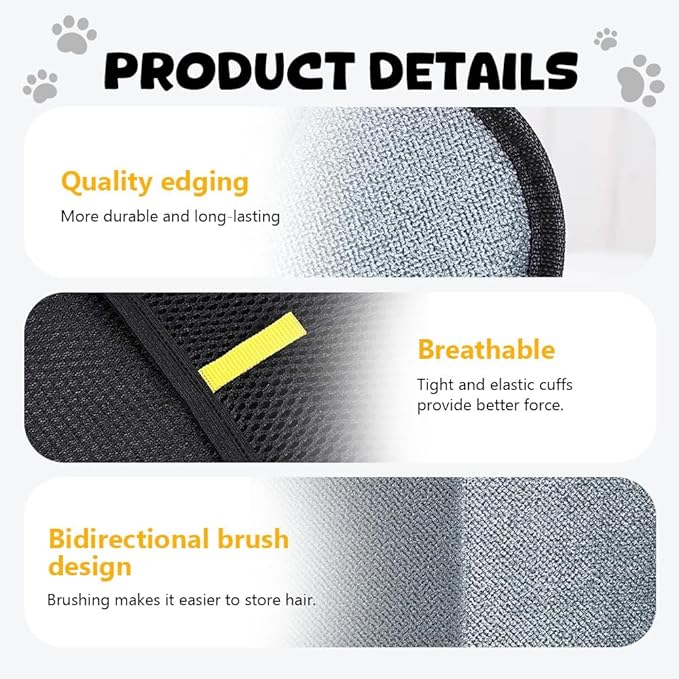 3Pcs Pet Hair Removal Glove, Electrostatic Hair Removal Glove for Cats and Dogs, Reusable Hair Remover for Couch, Carpet, Car Seat, Laundry Clothing Quick Cleaning Tool for Pet Owners (#1)
