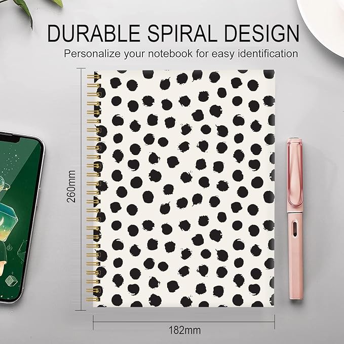 Spiral Journal Notebook for Women,A5 College Ruled Notebooks 6"x 8.4", 120 Pages Lined Journal with Premium Thick Paper,Perfect for School Office Home Gifts(Cute Polka Dot)