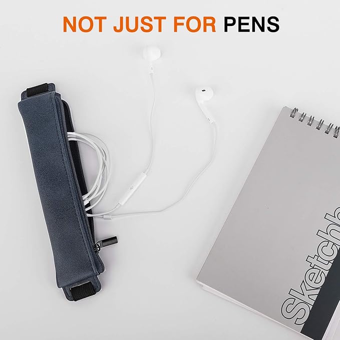 MoKo Pencil Case (2 Pack), PU Leather Pen Pencil Pouch Holder Stationery Zipper Bag with Elastic Strap for Pens, Pencils, Markers, Eraser - GoldPink & Dark Blue