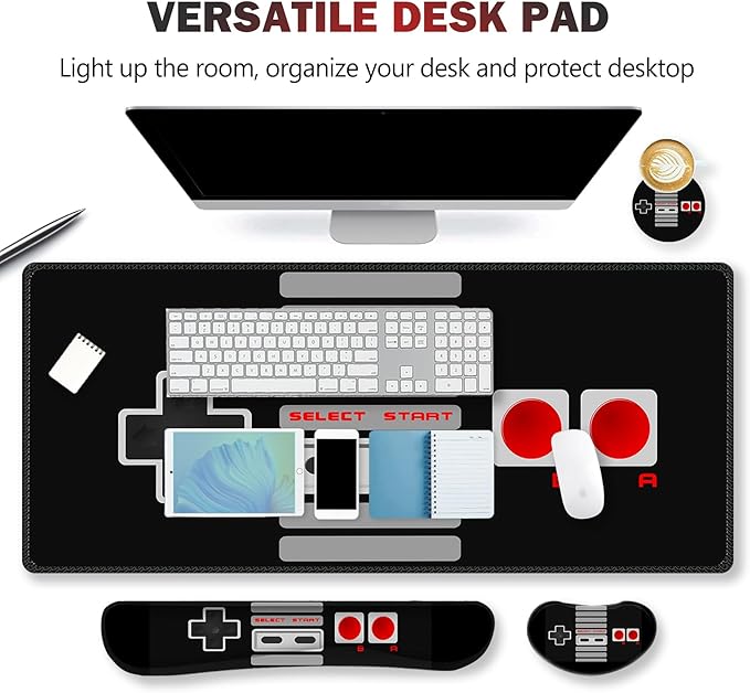 ARTSO Large Gaming Mouse Pad, Keyboard Wrist Rest Pad & Wrist Support Mousepad Set, Stitched Edge, Extended, Non-Slip Base, Memory Foam Desk Mat, Black Game Console