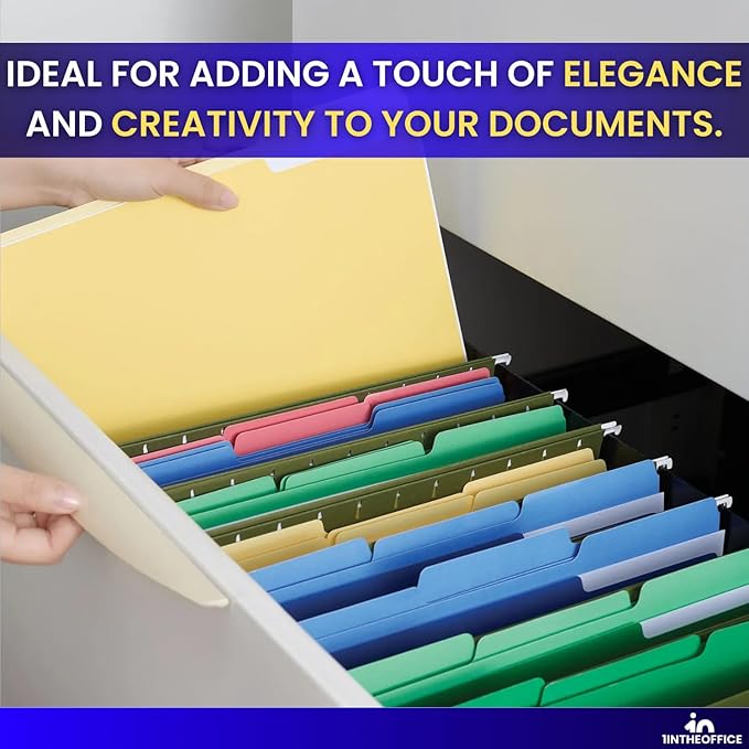 1InTheOffice Colored Interior File Folders Letter Size, File Folders 1/3 Cut Assorted Tab, Assorted Colors, 100/Pack