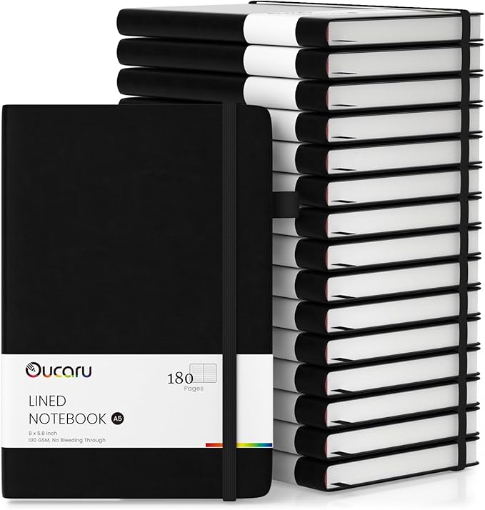 Oucaru Lined Journal Notebook, 16 Pack, 180 Pages, A5 Journals for Writing, 100 GSM Thick Paper, Small Notebooks Daily Journal for Women Men Work, Business, School, Travel Supplies