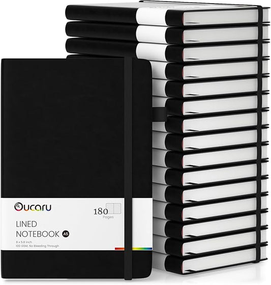 Oucaru Lined Journal Notebook, 16 Pack, 180 Pages, A5 Journals for Writing, 100 GSM Thick Paper, Small Notebooks Daily Journal for Women Men Work, Business, School, Travel Supplies