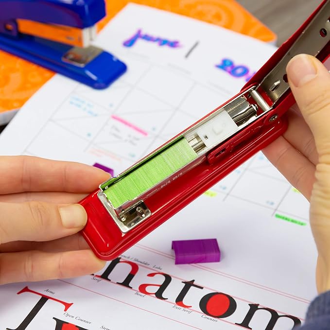 BAZIC Staples Standard (26/6) Metallic Color 3000/Pack, Stapler Refill Standard Size Staple, Assorted Colors, 24-Packs