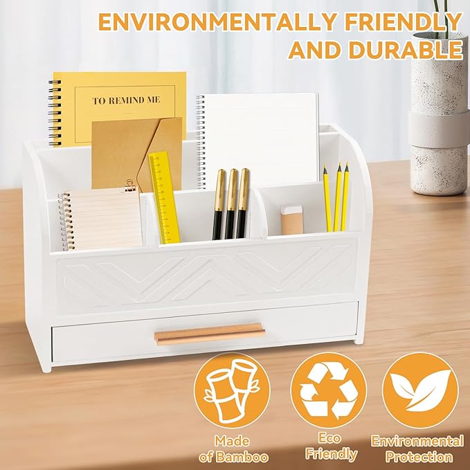 Mail Organizer Countertop Kitchen-White Mail Holder Countertop Drawers Wood Desk Drawer Tabletop Storage Organization Pen Holder Letter Sorter Makeup Organizer for School Home Office Supplies