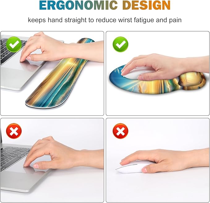 Gaming Mouse Pad, Large Desk Mat, Cute Desk Pad Protector, 4in1 XXL Mousepad + Keyboard Wrist Rest+Mouse Wrist Rest+Coaster Set with Ergonomic Desk Pad for Home Office Computer, Beach Sun Shell