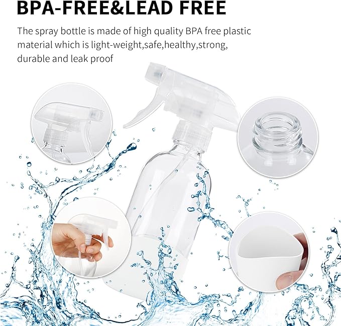 HOMBYS 8 Oz Empty Clear Glass Spray Bottles with Silicone Sleeve Protection Refillable Containers for Cleaning Solutions, Essential Oils, Misting Plants - Quality Sprayer - 1 Pack Boston Bottles