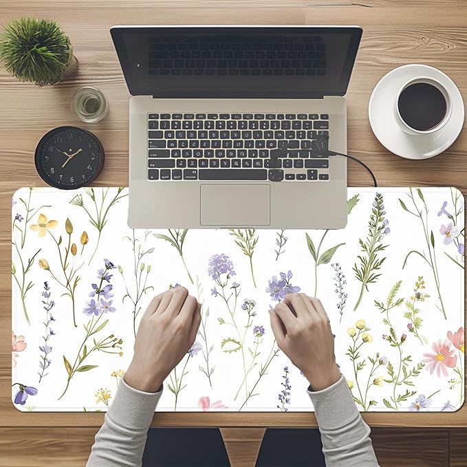 Floral Large Mousepad 31.5 x 15.7 inch, Waterproof Desk Mat Gaming Mouse Pad, Aesthetic Flowers Desktop Mat, Laptop Pad, Computer Writing Mat for Home Office (Purple Pink White D, XX-Large)
