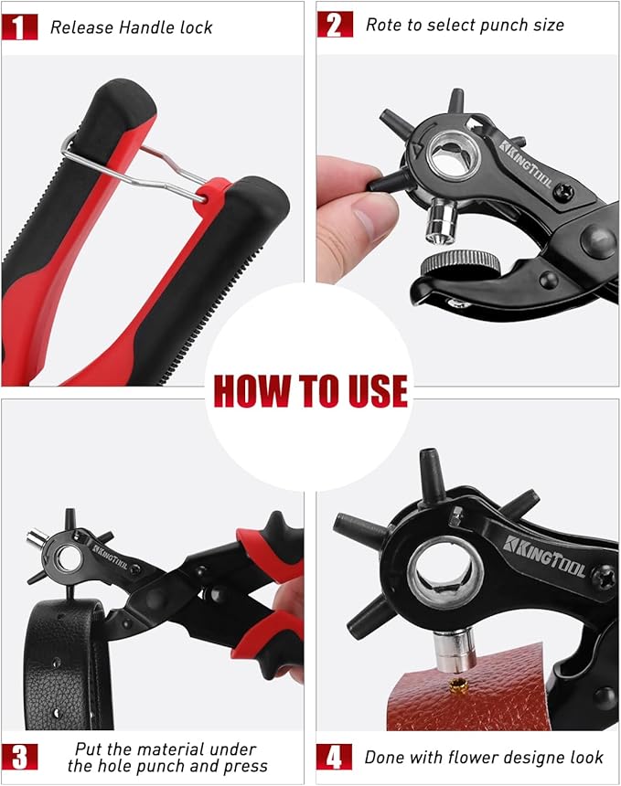 KingTool 2 in 1 Professional Leather Hole Punch with Grommet kit - Perfect for Belts, Watch Bands, Straps, Dog Collars, Saddles, Shoes, Fabric, DIY Home or Craft Projects