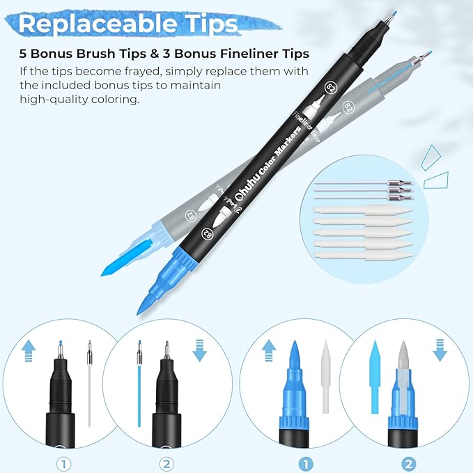 Ohuhu Markers for Adult Coloring Books No Bleeding 120 Colors Coloring Markers Water-based Dual Tips Fineliner & Brush Drawing Pens Art Pens for Kids Adults Sketch Journal - Maui - Black