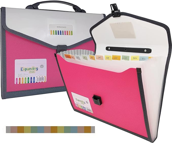 Expanding Accordion File Folder with Labels, 13 Pocket Document Organizer, Letter A4 Size, 1 Pack