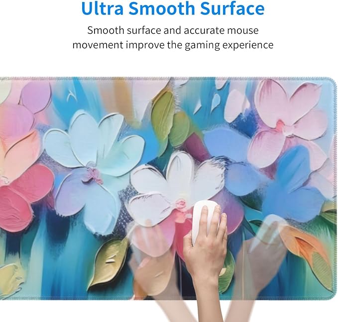 Gaming Mouse Pad, Large Non-Slip Rubber Base Mousepad, Keyboard Mouse Mat, Desk Pad with Stitched Edges, 31.5x11.8inch, Oil Flower