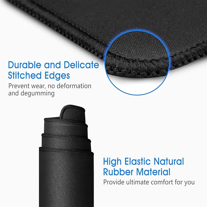 Large Gaming Mouse Pad & Desk Mat (31.5"x11.8") - Non-Slip Rubber Base, Stitched Edge - Black Mousepad for PC, Computer Gaming & Office Work
